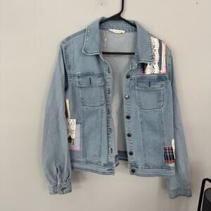 Cactus & Pearl Patch Detail Denim Jean Jacket Light Wash Women’s Size Small